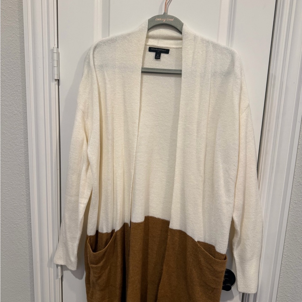 Banana Republic Cream and Brown Open Cardigan